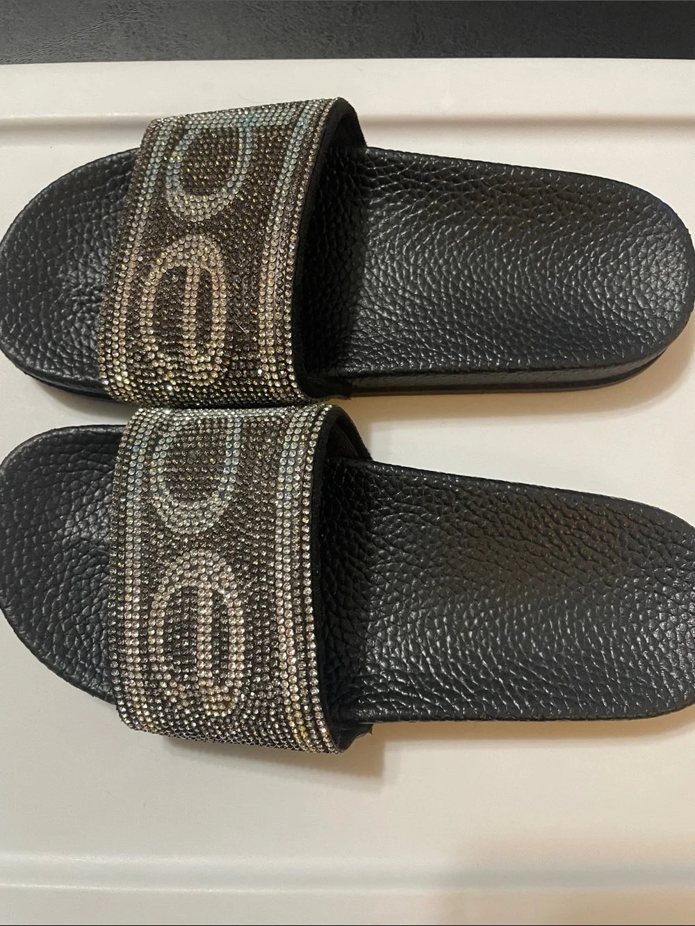 Bebe Black Slide Sandals w bling  Strap new no tags or box Sz. L 2/3 kids